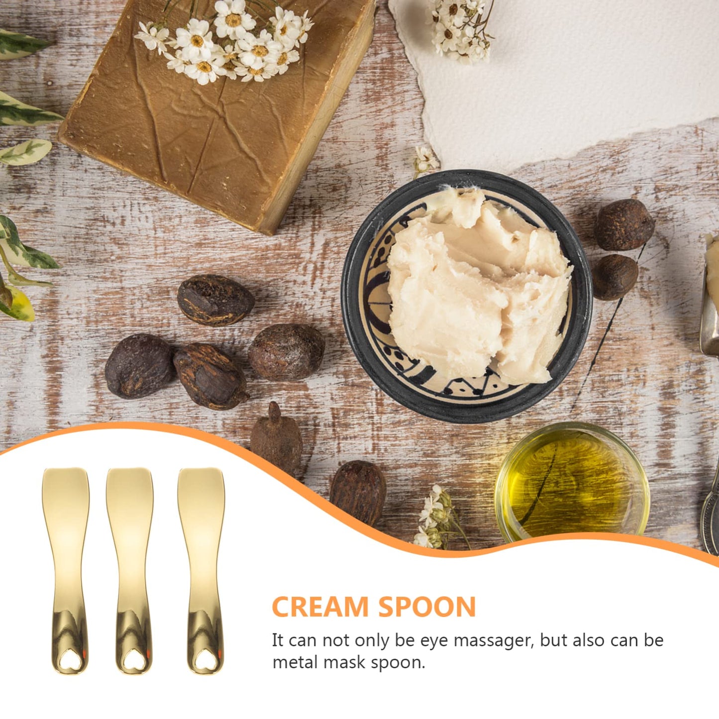 3pcs Makeup Spatula Small Alloy Face Cream Spoon Reusable Mask Scoop Beauty Tools for Facial Cosmetic, Face Mask (Golden)