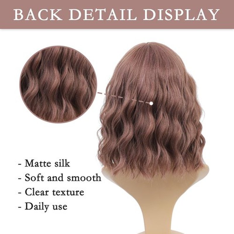 FimTim Short Wavy Bob Wig with Bangs for Women - Colorful Synthetic Wig for Daily Use