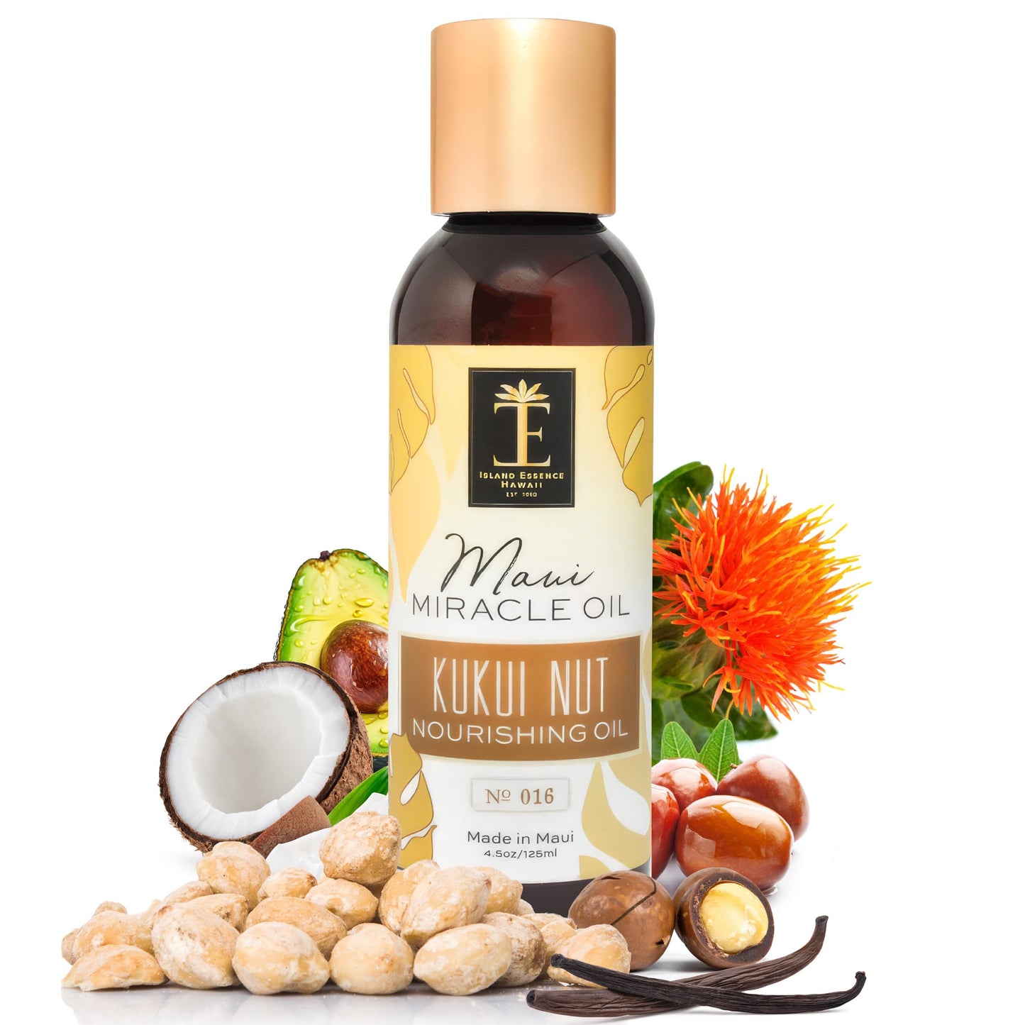 Island Essence Organic Kukui Nut Nourishing Oil – Hawaiian Blend with Kukui Nut Oil for Body & Hair – Made in Maui – 4.5 oz Bottle for Body Massage - Massage oils