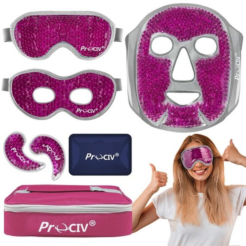 Cooling Eye Mask Ice Face Mask - Gel Beads Hot Cold Compress Reusable Ice Face Eye Mask, Under Eye Patches & Ice Pack Set, Cold Eye Mask for Sleeping Dark Circles Puffiness Dry Eye Headache (Rose Red)