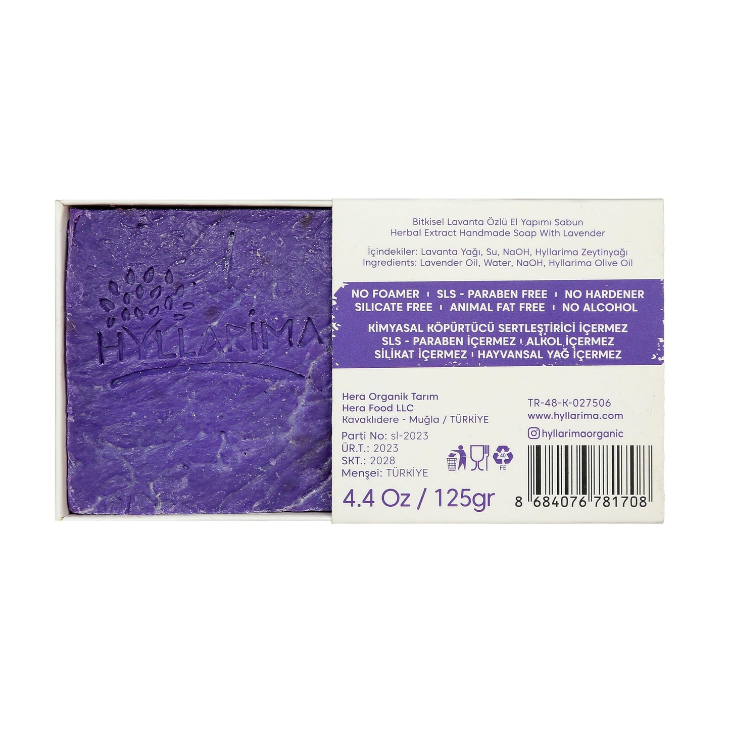 Hyllarima Lavender Soap | 125g (4.4 oz) | 100% Natural Handmade Soap Bar | Herbal Face & Body Cleanser (1 Pack)