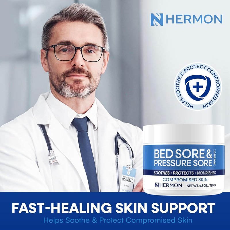 Hermon Bed Sore Healing Cream - Fast Relief for Pressure Sores, Chafing & Minor Burns | Skin Care for Compromised Skin