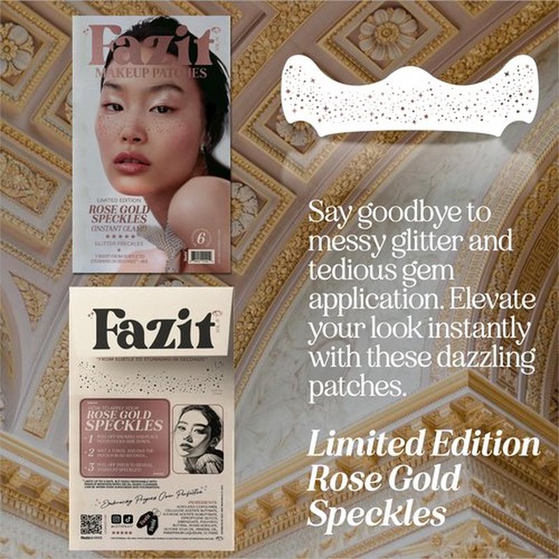 Fazit Makeup Patches - Rose Gold - Face Glitter Makeup Speckles - Glow Up Makeup Patches - Face Glitter Speckles Patches - Cute Glitter Makeup Accessories for Women - Cosmetic Glitter for Face