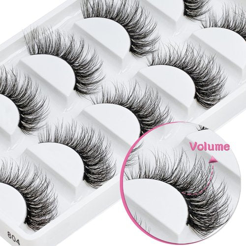 Veleasha Cat Eye Lashes Fluffy 5D Faux Mink Lashes 100% Handmade Luxurious False Eyelashes Volume Fake Lashes 5 Pairs Pack (804)