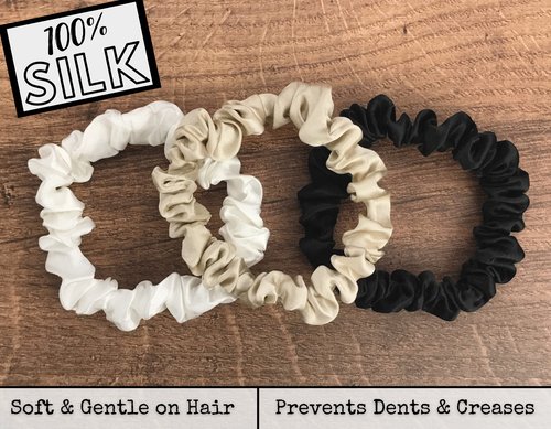 Celestial Silk Mulberry Silk Scrunchies for Hair (Small, Ivory, Black, Taupe)
