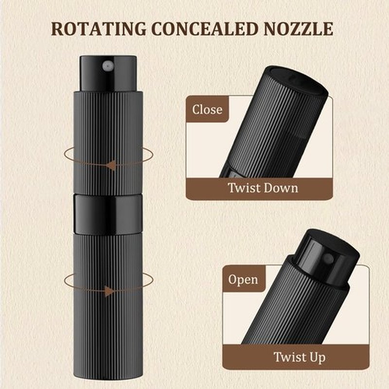 LISAPACK 8ml Stripe Perfume Atomizer Spray Bottle, 3pcs Travel Cologne Sprayer Refillable, Empty Mini Portable Perfume Dispenser (Black, Silver, Pink)