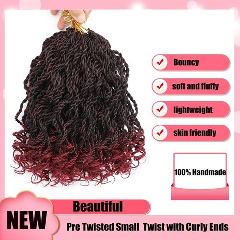 Wavy Senegalese Twist Crochet Hair For Black Women 12 Inch 10 Packs Senegalese Twist Braiding Hair Crochet Twists Pre Looped Twist Crochet Hair Curly Crochet Twist Hair With Curly Ends(1B/BUG)