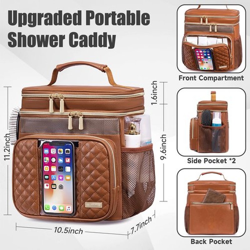 Large Leather Toiletry Bag for Women Men,Bathroom Bag,Water Resistant Portable Shower Caddy for College Dorm,Hanging Toiletry Bags for Traveling,Gym Camping Cruise Ship Travel Essentials Shower Bag