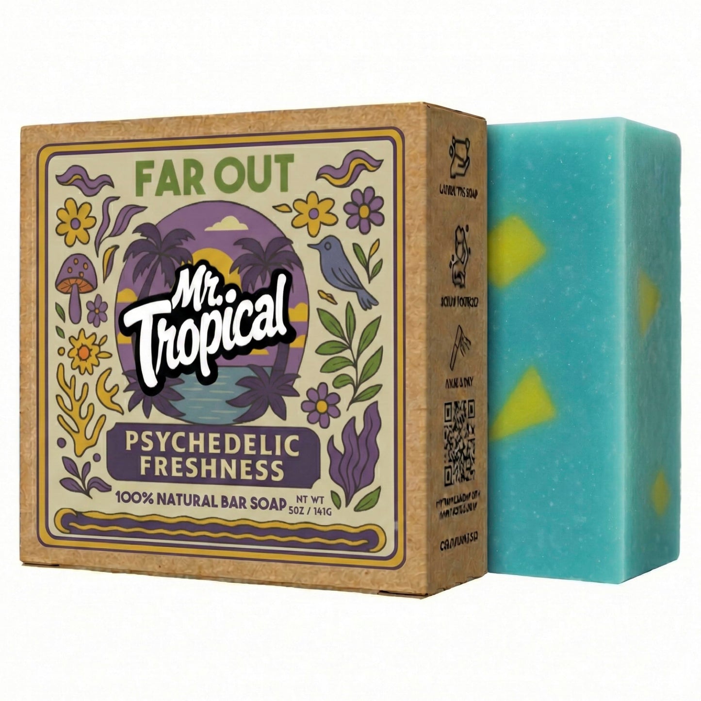 Mr. Tropical Naturals Far Out Exfoliating Bar Soap for Men | 5 oz Single Bar | Cold Process | White Tea, Lemongrass & Sea Salt Scrub