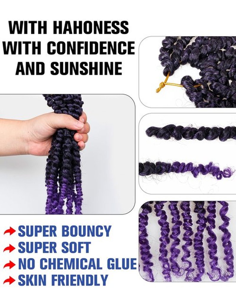 hahoness 10 Inch 8 Packs Pre Looped Passion Twist Crochet Hair for Black Women and Kids-Ombre Purple,Super Soft Bouncy Synthetic Braided Hair Extensions(10 Inch-8 Packs,T1B/Purple)
