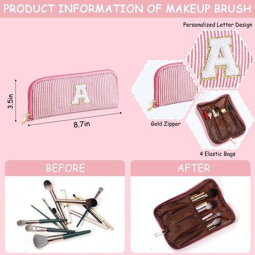 YOOLIFE Gifts for Women - Personalized Birthday Gifts for Women Her Mom Best Friend Bridesmaid Girlfriend Teacher, Monogram Initial Green Cute Makeup Bag Cosmetic Toiletry Pouch Bag Make Up Case A