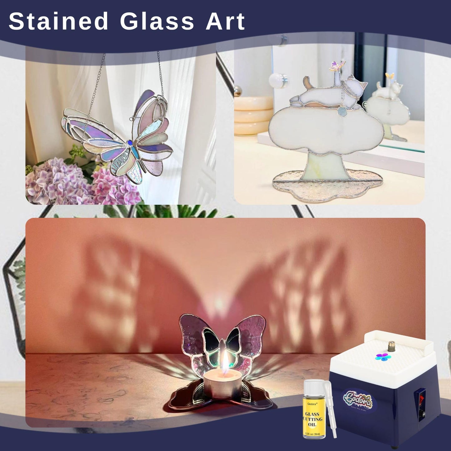 Stained Glass Grinder, Mini Glass Grinder Machine with 5/8" & 1" Grinder Bits, Stained Glass Kit & Glass Cutting Oil, Widely Used for Glass Processing Arts and Decoration - by Godora