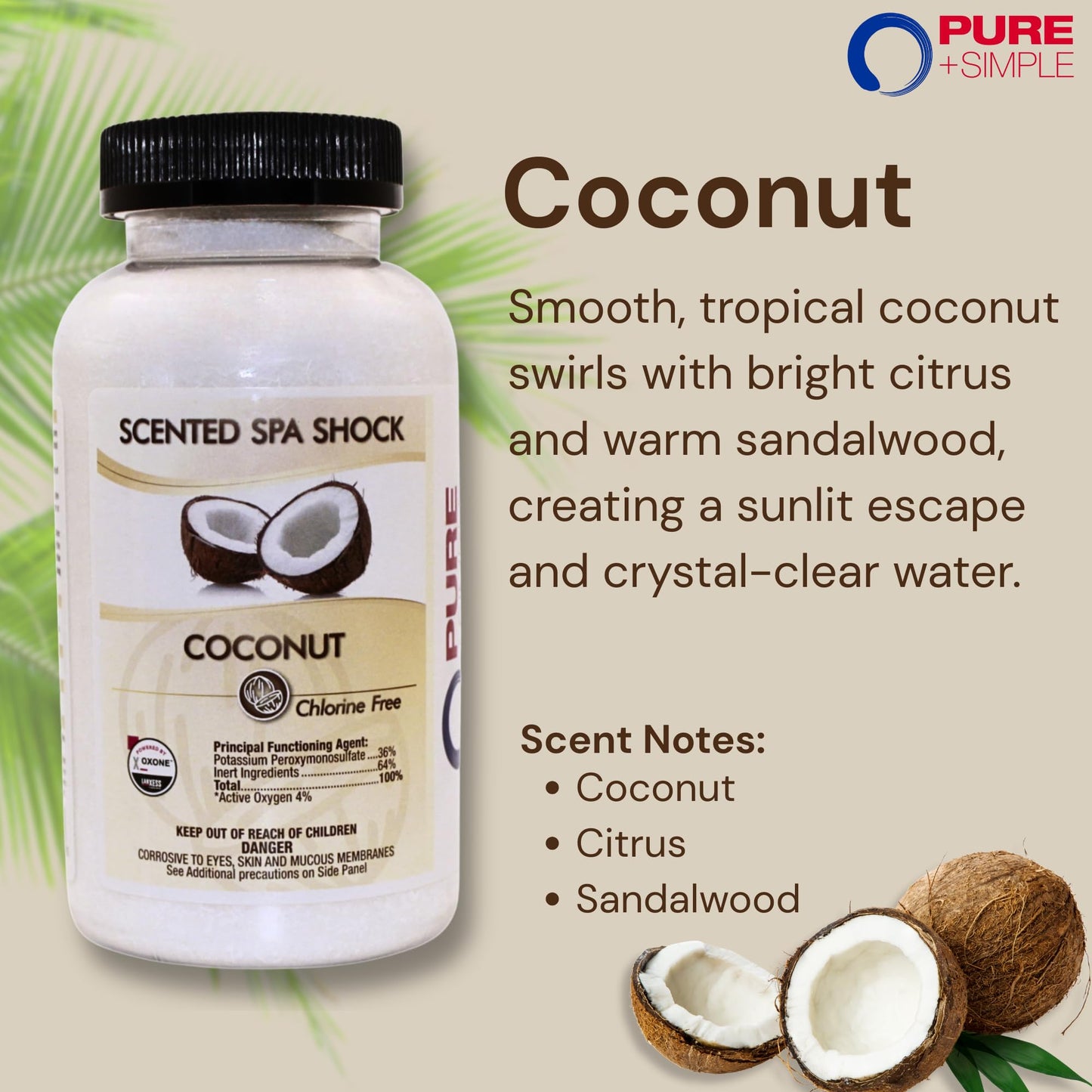 Coconut Aromatherapy Spa Shock for Hot Tubs & Spas | Non-Chlorine Oxidizing Hot Tub Shock Treatment | Compatible with Bromine Tablets & Chlorine | Neutralizes Odors & Clarifies Water (2 lbs)