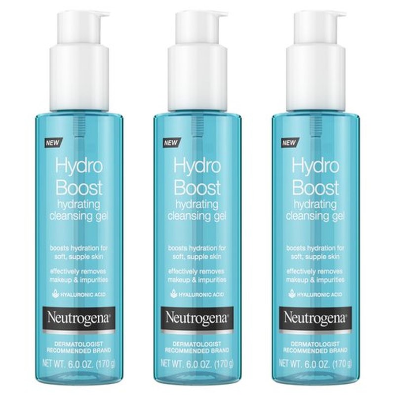 Neutrogena Hydro Boost Lightweight Hydrating Facial Cleansing Gel, Gentle Face Wash & Makeup Remover with Hyaluronic Acid, Hypoallergenic & Non Comedogenic, 6 oz, Pack of 3