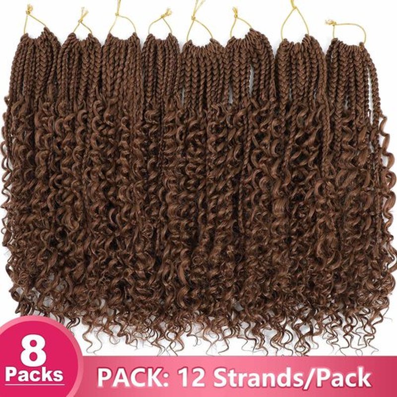 Goddess Box Braids Crochet Hair 14Inch 8Packs Pre Looped Boho Box Braids Braiding Hair Curly Ends Bohomian Crochet Box Braids (30#, 14 inch)