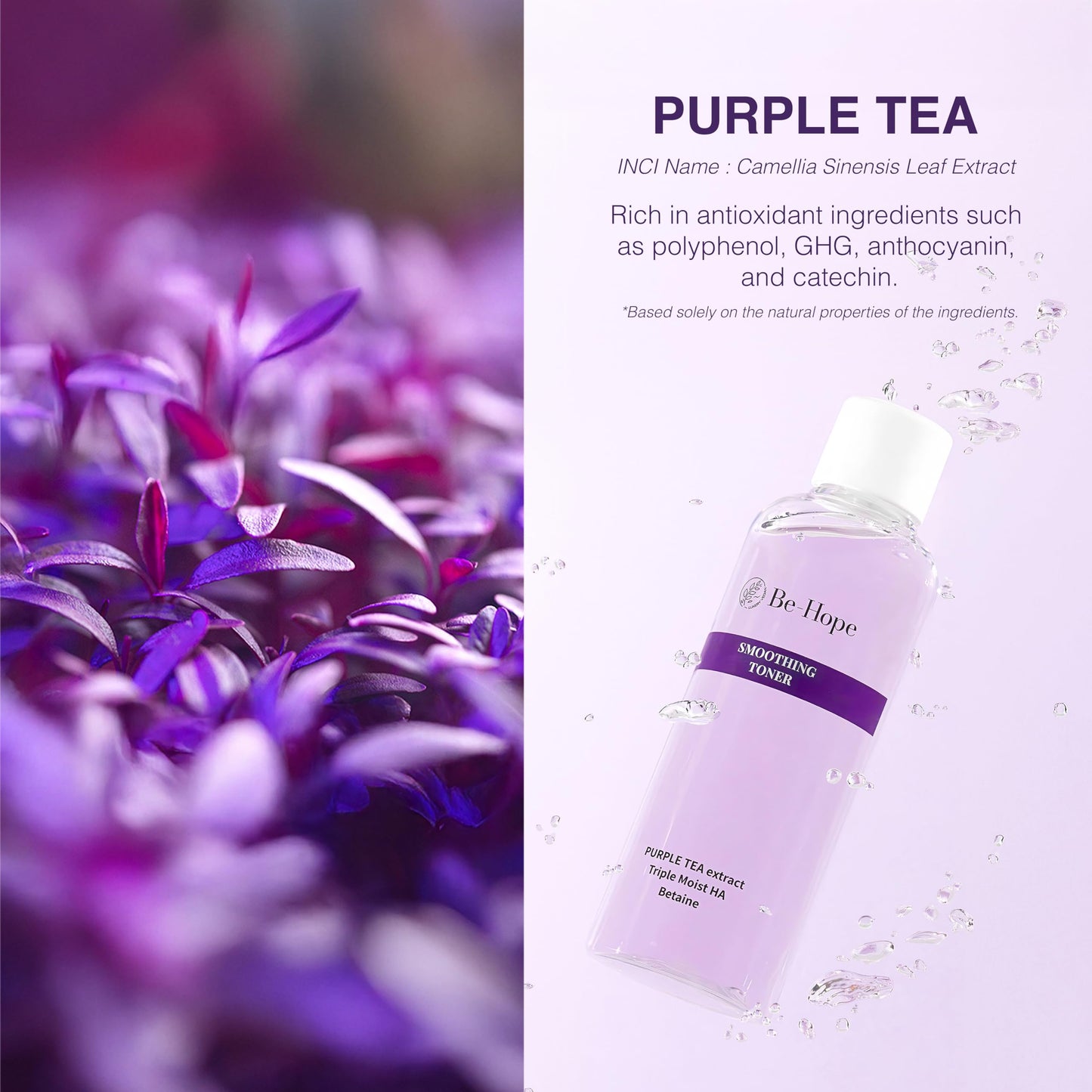 Be-Hope Smoothing Toner | Triple Hyaluronic Acid + Purple Tea | Dry Skin