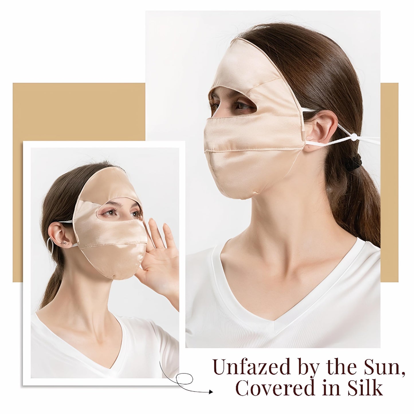 Mulberry Silk Sun Protection Face Mask with Forehead Coverage - UPF 50+ Lightweight Facial Shield for Outdoor Protection (Light Pink)
