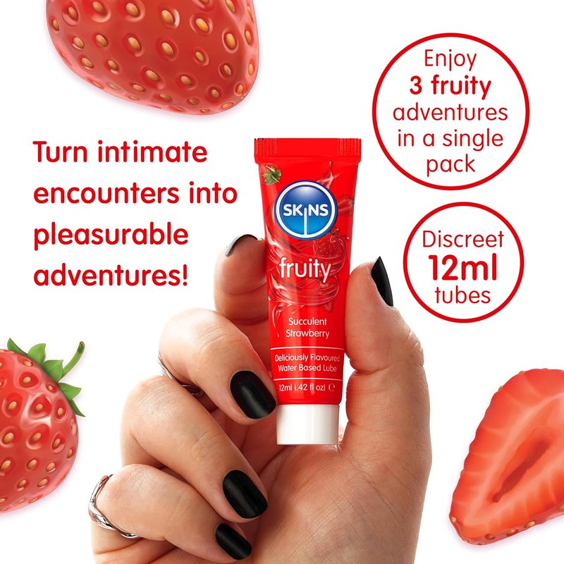 SKINS Flavored Lube Set - 3 Fruity Edible Water-Based Lubricants for Oral & Intercourse | Watermelon, Strawberry, Mango & Passionfruit
