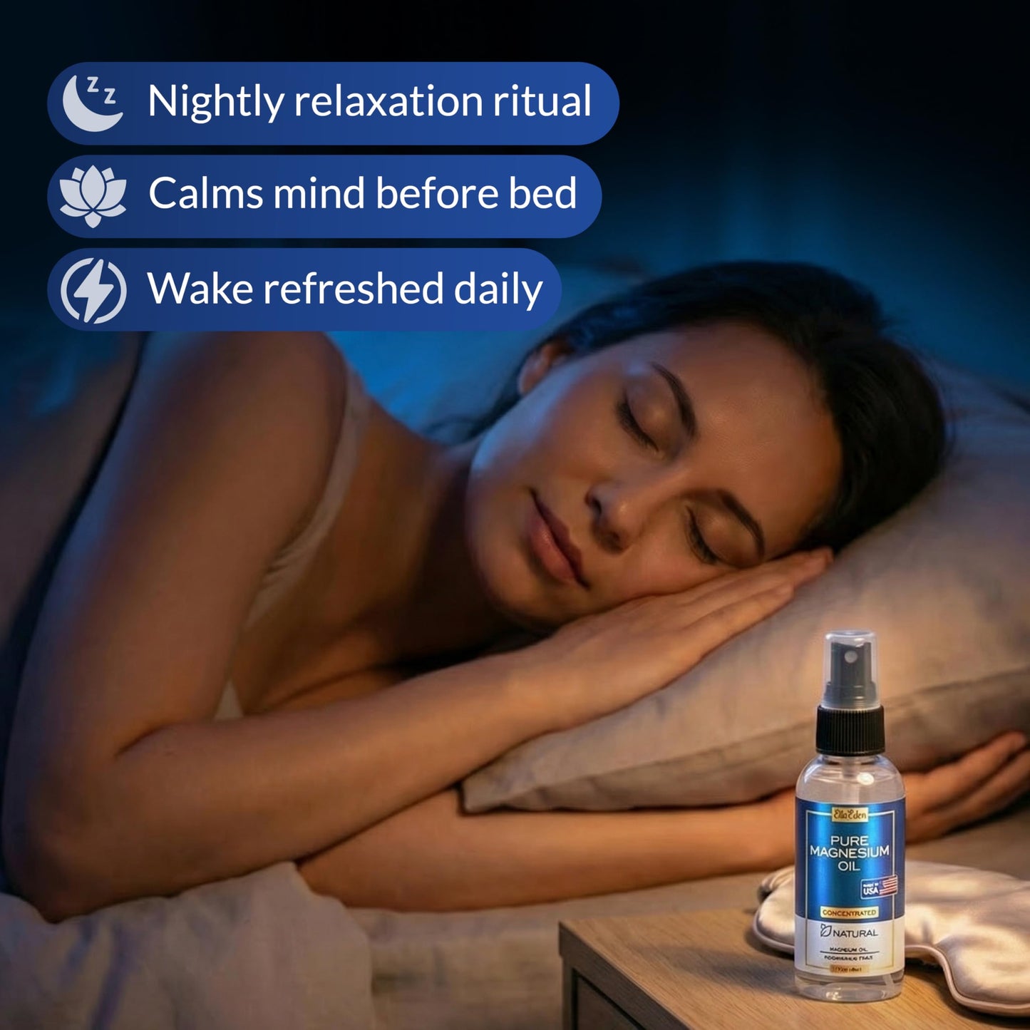 Ella & Eden Pure Magnesium Oil - 2 Oz Bottle -Topical Magnesium oil for Feet, Sleep, Muscle Relaxation, Leg Cramps - USA Made - Natural, No Additives, Concentrated Formula