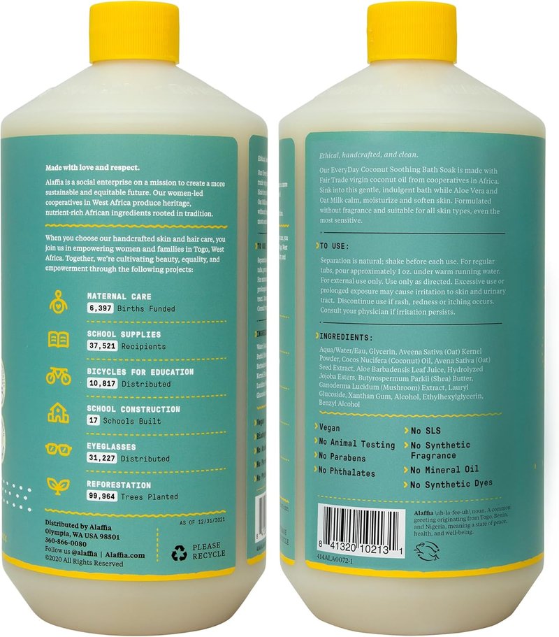 Alaffia Coconut Bath Soak - Oat Milk & Aloe, Fragrance-Free | 32 Oz (2-Pack)