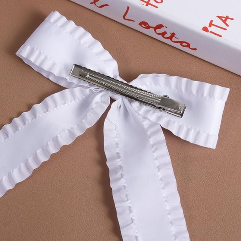 Big Hair Bows for Women Girls White Ruffle Tassel Hair Ribbon Bowknot Hair Clips Barrettes Hair Accessories for Teens Toddler Kids Ponytail Holder Accessories with Long Tail 5.5in