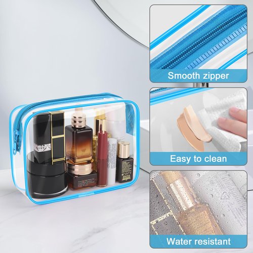Wedama TSA Approved Toiletry Bag, Cosmetic Bags 2 Pack with Zipper Carry on Airline Airport Travel Accessories, PVC Makeup Bags for Travel, Quart Size Travel Bags for Men and Women-Sky Blue