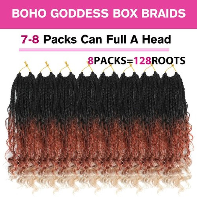 12inch Goddess Box Braids Crochet Hair Box Braids Crochet Hair For Black Women Pre Looped Crochet Hair with Curly Ends Bohemian Crochet Box Braids Crochet Hair(12inch(Pack of 8), 1B/30/613)