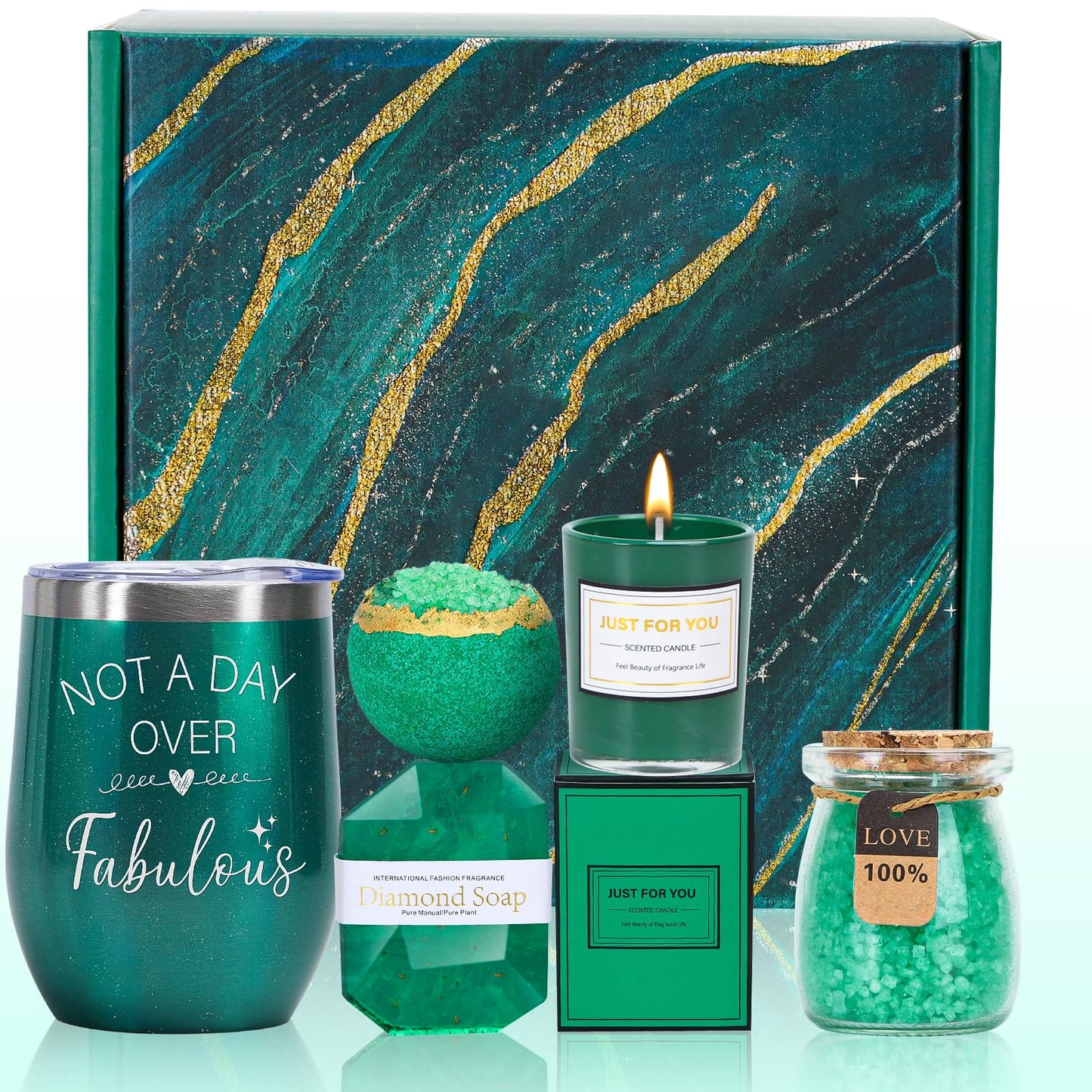 WECURATED Green Gifts for Women, Emerald Spa Gift Basket