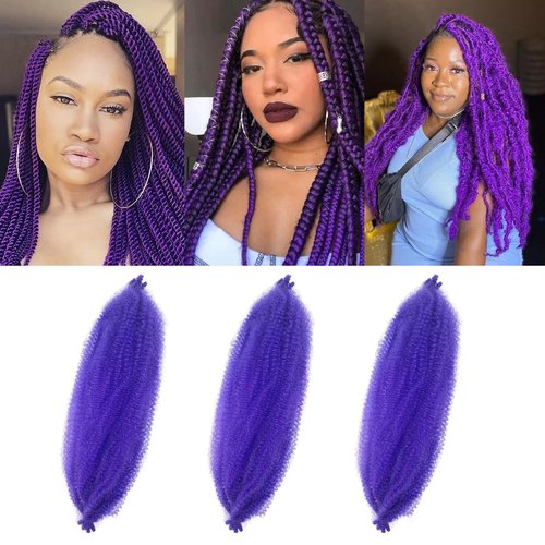 16 Inch Springy Twist Hair Purple Marley Twist Braiding Hair 3 Packs Soft Springy Afro Kinky Braiding Hair,Wrapping Hair for Soft Locs,Springy Afro Twist Hair for Black Women