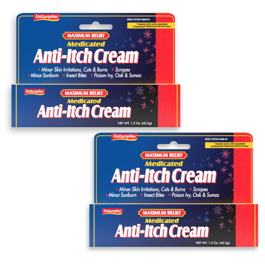 Natureplex Maximum Relief Medicated Anti-Itch Cream 1.5oz (2 Pack) – Fast Relief for Rashes, Bites, Sunburn, Cuts, Burns, Poison Ivy & More – Cooling Menthol & Pramoxine – Made in USA