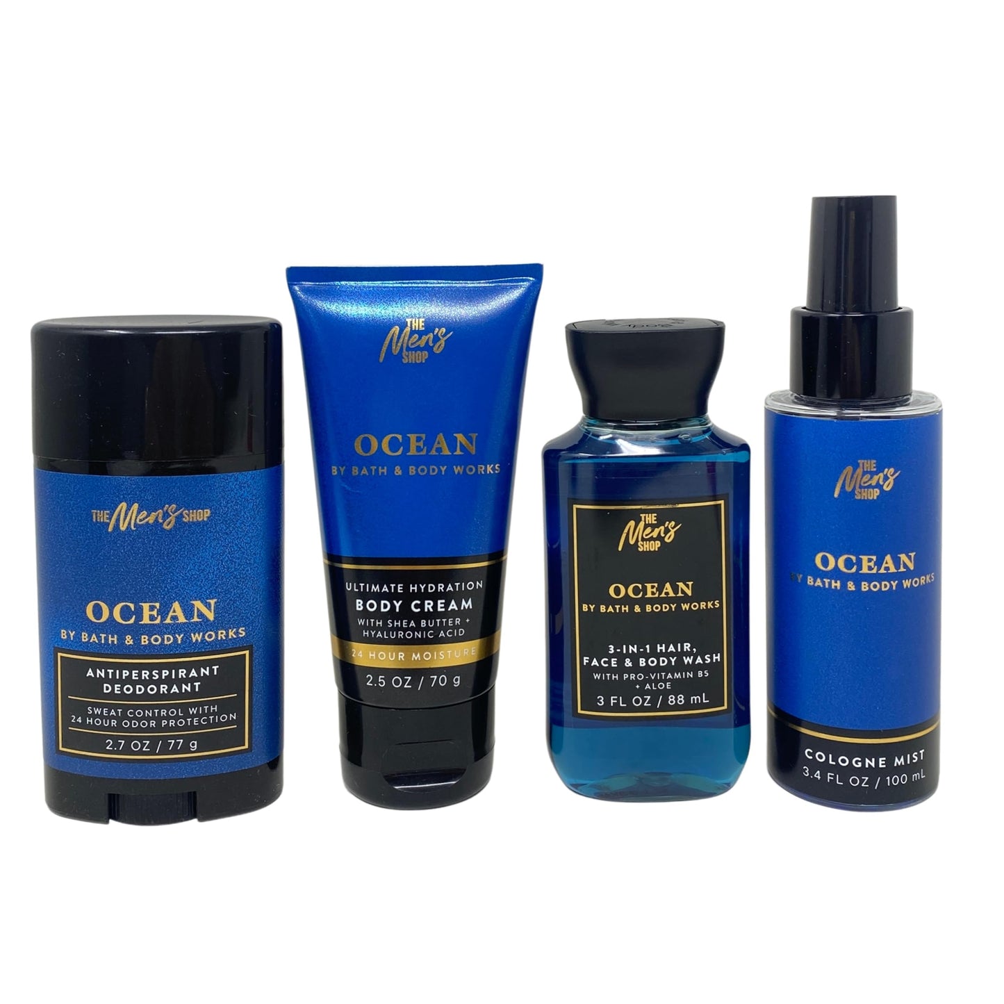Bath & Body Works Men's Collection Ocean Gift Set - Body Cream - 3-in-1 Hair, Face & Body Wash - Cologne Mist and Antiperspirant Deodorant - Travel Size - with a Natural Oats Sample Soap
