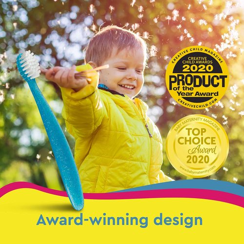 RADIUS Totz Toothbrush Extra Soft Brush BPA Free & ADA Accepted Designed for Delicate Teeth & Gums for Children 18 Months & Up - Green Blue Sparkle - Pack of 3