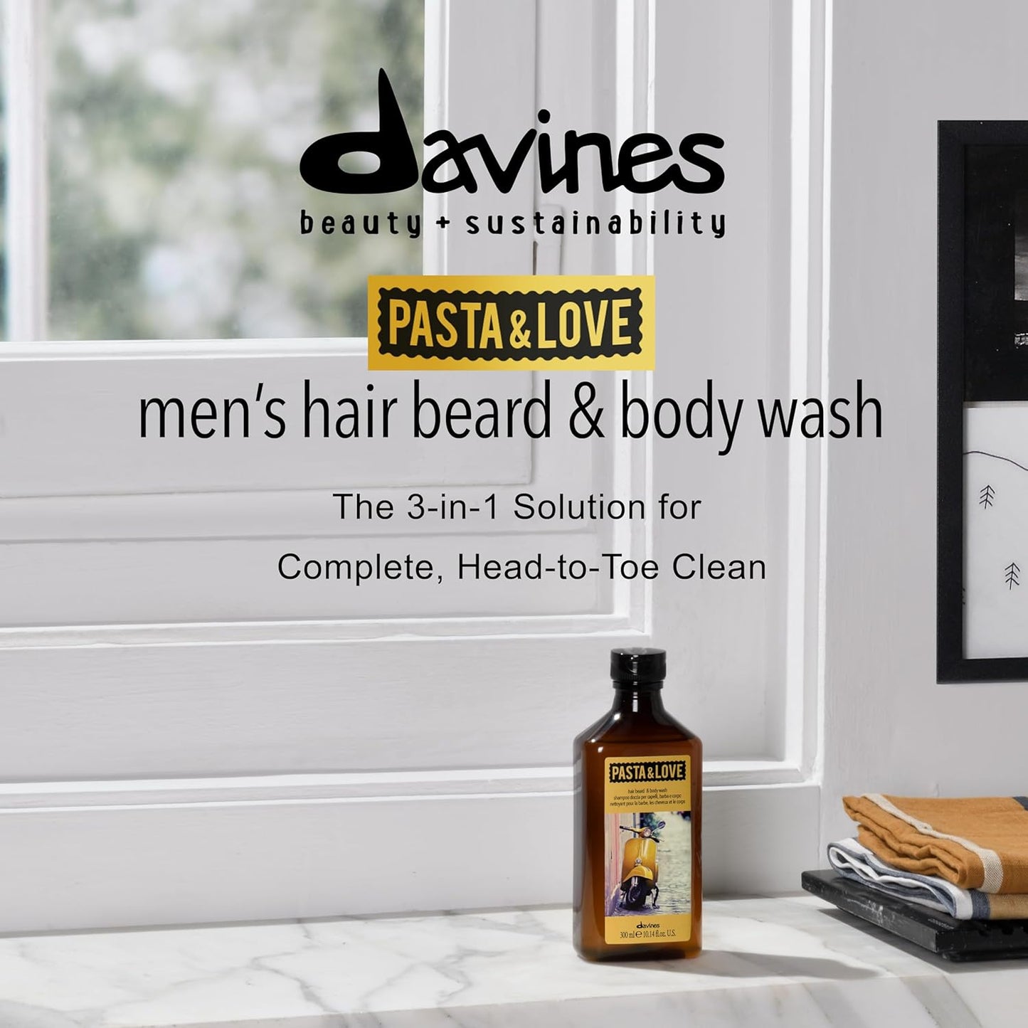 Davines Pasta & Love Men's 3-in-1 Hair, Beard & Body Wash To Cleanse, Condition And Moisturize All Skin Types, 10.14 Fl. Oz.