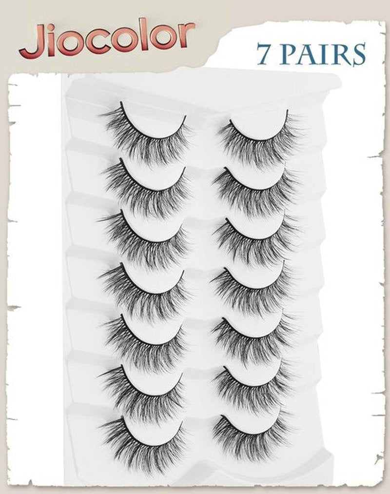 Jiocolor False Eyelashes Wispy Lashes Natural Look Lashes Soft Faux Mink Eyelashes 3D 6D Volume 7 Pairs Fluffy Lashes Fake Eyelashes Packs X1 Subtler Lashes