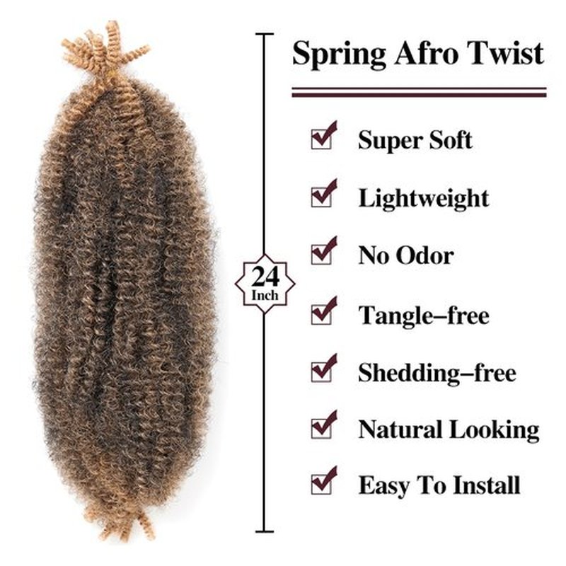 Spring Twist Hair Marley Twist Braiding Hair Crochet Hair 8packs Afro Twist Hair Cuban Twist Hair Marley Twist Hair Kinky Braiding Hair Synthetic Hair Extension For Women (T27#, 24 Inch (Pack of 8))