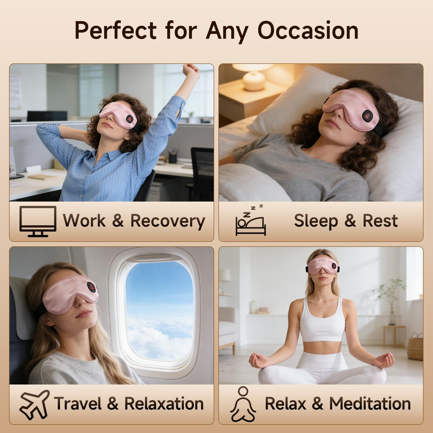 Vitelum Cordless Eye Mask with Heat and Cooling, Silk Heated Eye Mask for Dry Eyes, Eye Relief, Timed Shutdown, 3 Temperature, Eye Mask for Travel, Washable Cover, Pink