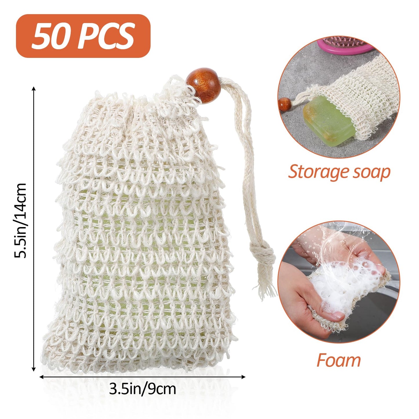 Molain 50 Pack Soap Bags, Natural Sisal Soap Saver Bag, Bar Soaps Pouch for Exfoliating, Foaming, and Drying