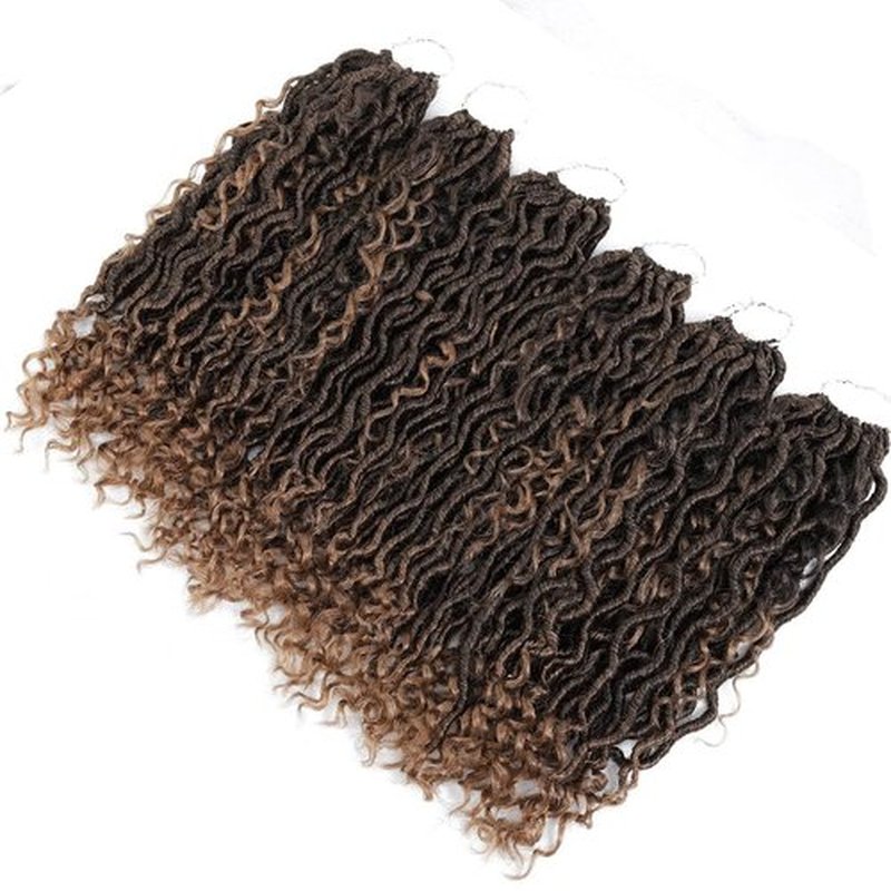 6packs Curly Faux Locs Crochet Hair 14 Inch Ombre Blonde River Goddess Locs Crochet Braids for Black Women Boho Styles Pre Loop Crochet Locs with Curly Hair in Middle Synthetic Bohemian Curls #T27