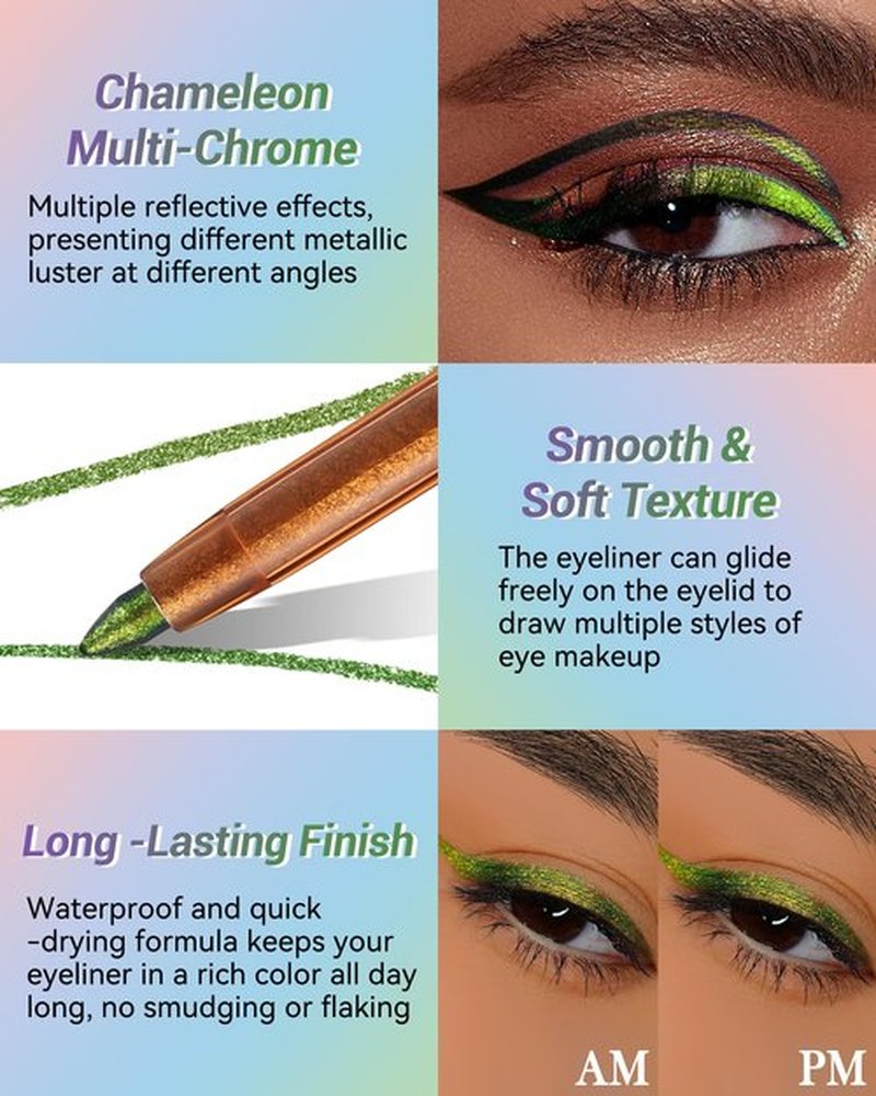 Metallic Multichrome Eyeliner Gel Pencil, Shimmer Glitter White Eye Liner Pencils, Waterproof Smudge-Proof Longwear, Multi-Use Sharpenable Colored Eyeliner Eyeshadow Makeup Pen, Delineador De Ojos-06