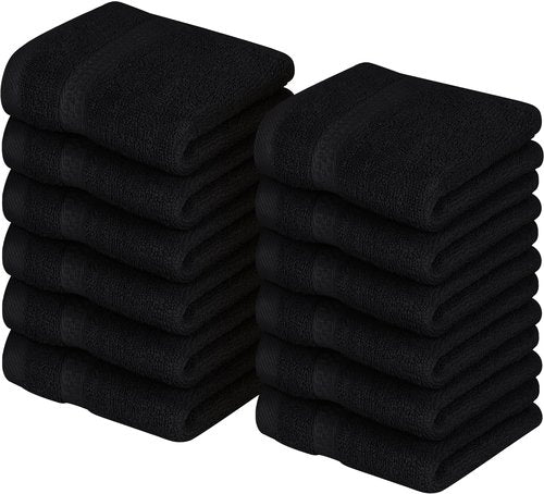 Utopia Towels [288 Pack Premium Wash Cloths Set (12 x 12 Inches) 100% Cotton, Highly Absorbent and Soft Feel Essential Washcloths for Bathroom, Spa, Gym, and Face Towel (Black)