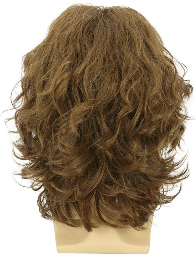 VGbeaty 70s 80s Punk Rocker Party California Wig Men Women Long Wave Brown Halloween Costume Cosplay Wig