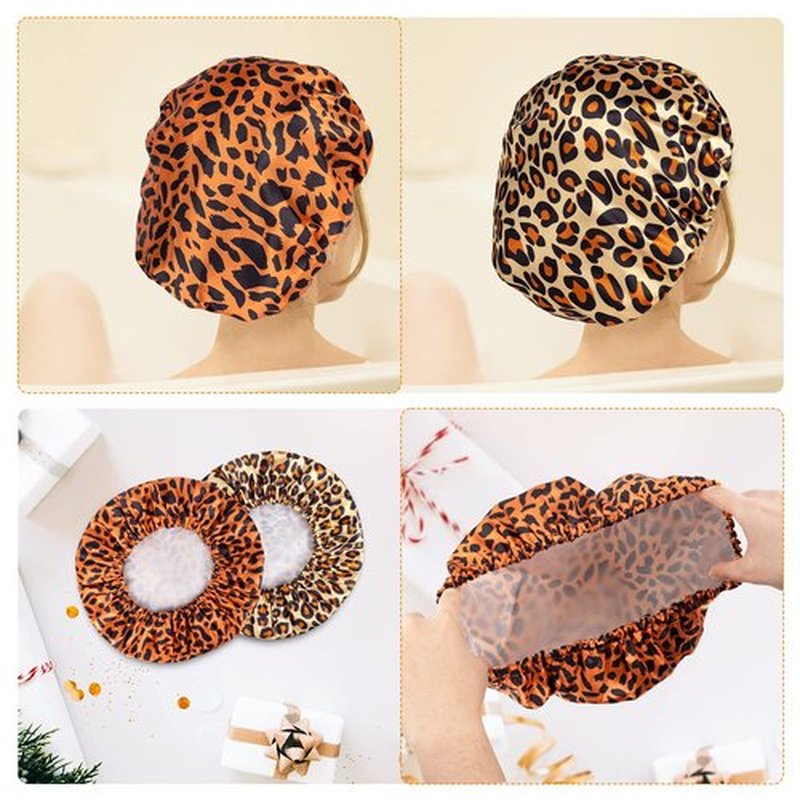 AmazerBath Shower Cap for Women, 4 Pieces Waterproof Shower Caps, Fashionable Reusable Bath Caps, EVA Hair Cap for Double Waterproof Layers Elastic Bathing Hat for Ladies Spa Salon, Medium Size