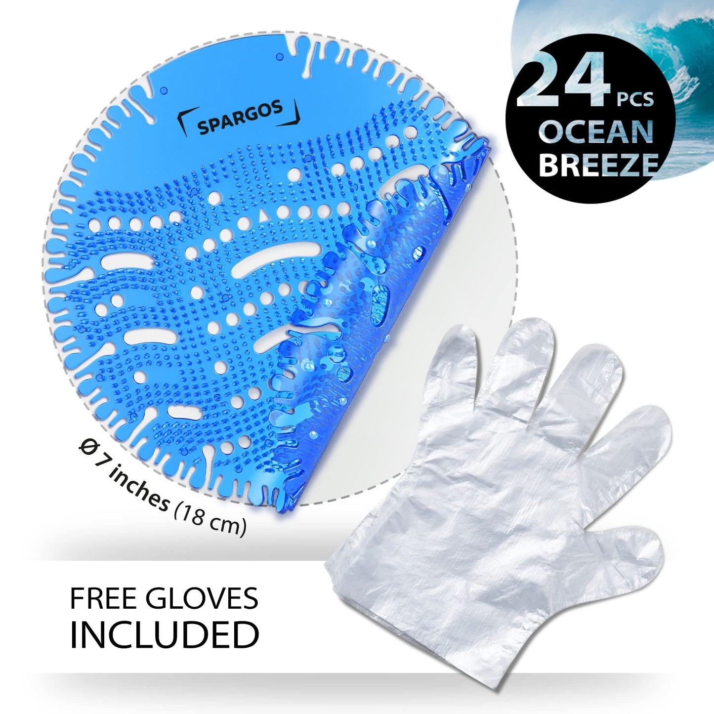 Urinal Screen Deodorizer (24 Pack) Urinal Cakes Anti-Splash Odor Protection for Toilets in Bathroom Office Stadiums Schools with Free Gloves - 24pcs Ocean Breeze Scent