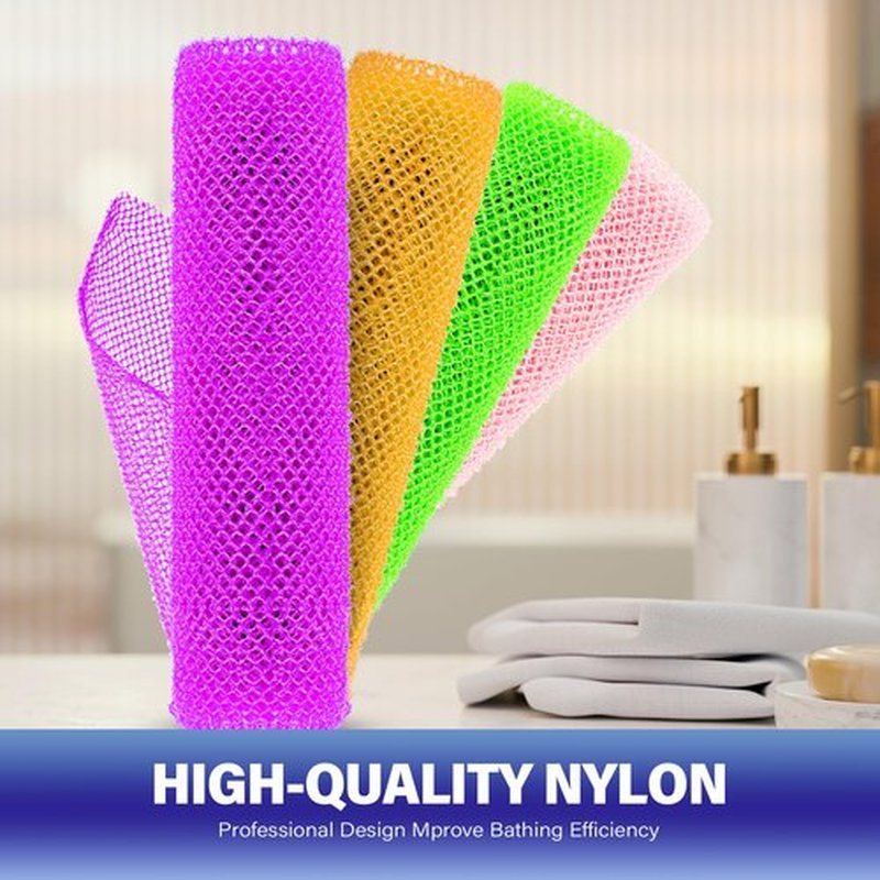RIUOTA 4 Pieces African Bath Sponge African Net Long Net Bath Sponge Transform Your Shower Routine with African Bath Sponges for Exfoliated, Silky Smooth Skin (Purple, Pink, Green, Orange)