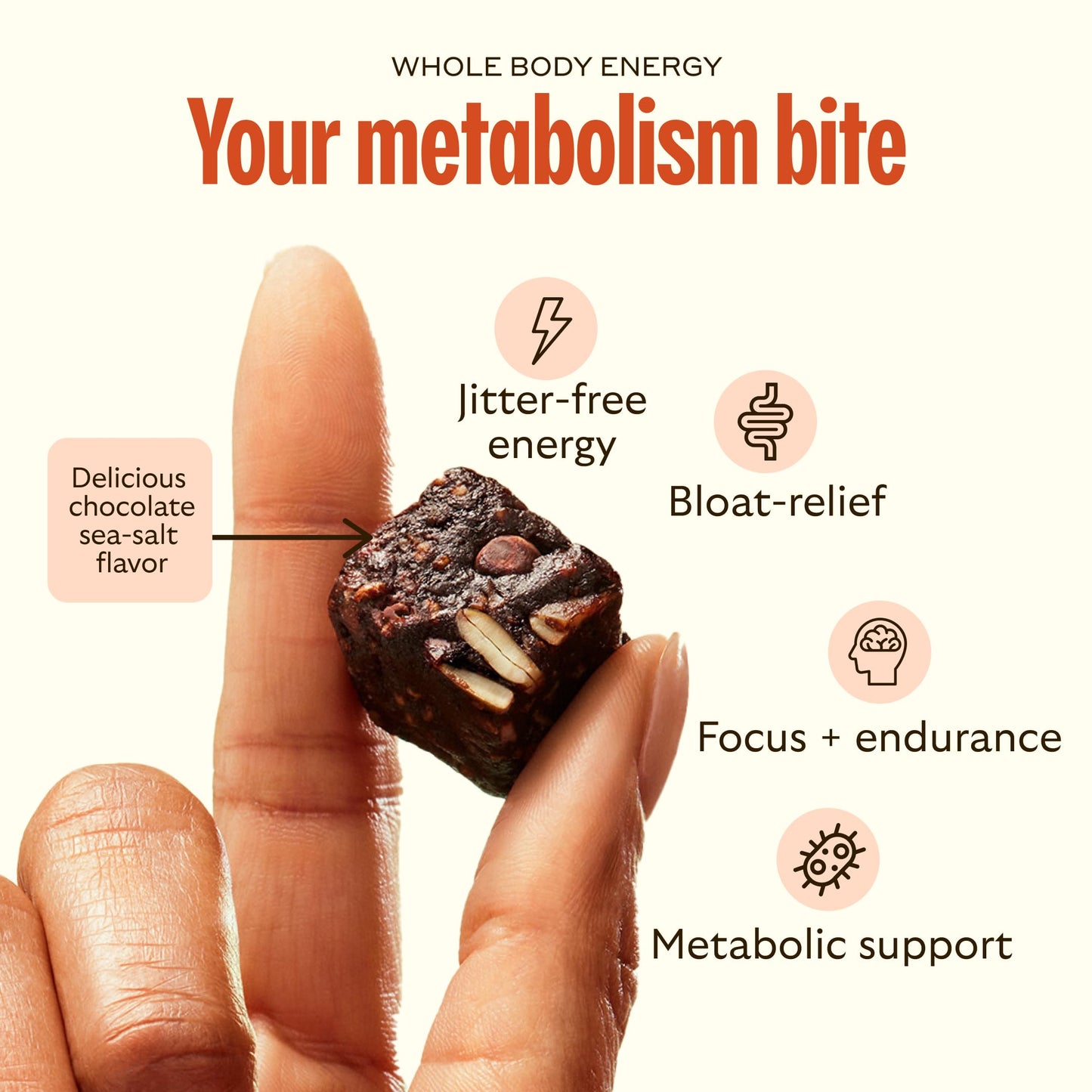 GEM Energy Caffeinated Chocolate Bite, 40mg Caffeine, Ginseng Root, L-Theanine, Holistic Sustained Energy, Supports Metabolism, Stamina & Endurance | Chocolate Cacao Sea Salt | 28 Servings