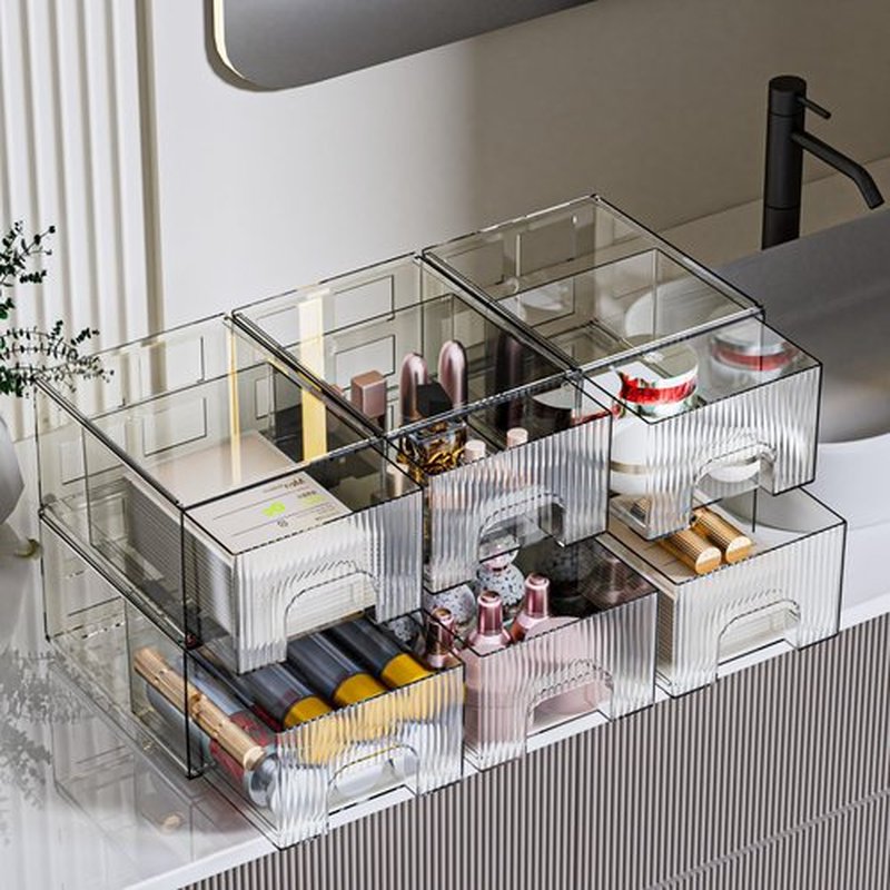 ZHIAI 6 Pack Clear Stackable Storage Drawer, Acrylic Drawer, Cosmetic Organizer, Plastic Organizer for Dresser, Under, Kitchen Cabinet, Pantry, Home Organization and Storage