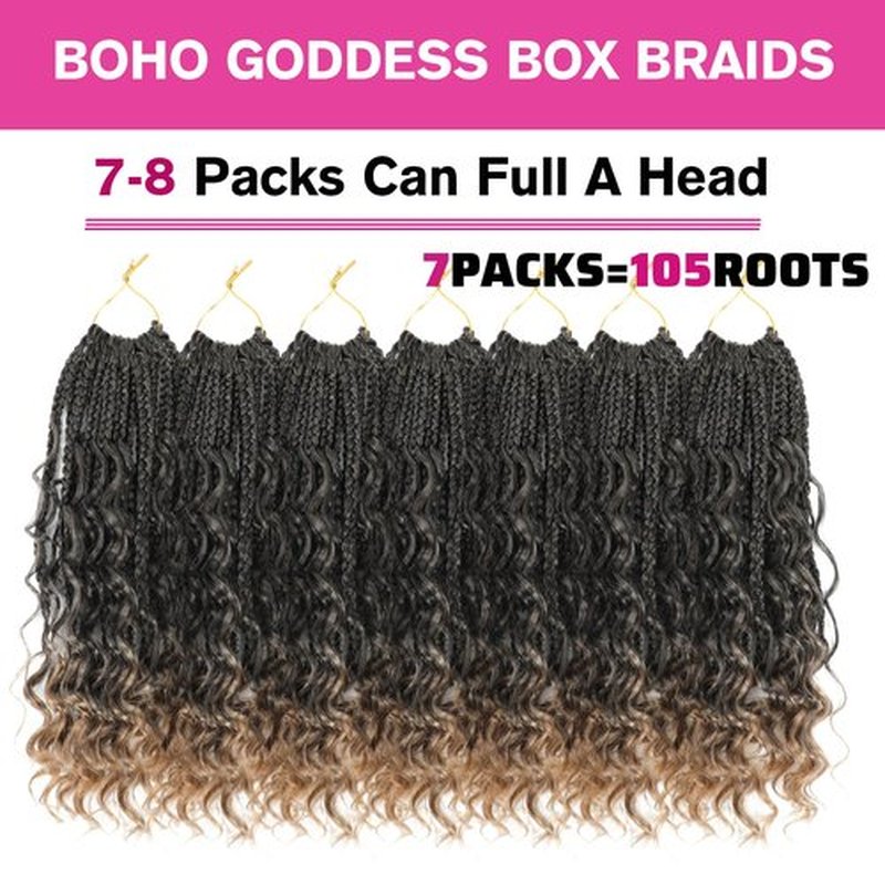 Goddess Box Braids Crochet Hair Box Braids Crochet Hair For Black Women Pre Looped Crochet Hair with Curly Ends Bohemian Crochet Box Braids Crochet Hair (12inch(Pack of 7), T27)