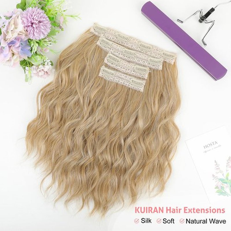 KUIRAN Hair Extensions, Clip in Hair Extensions 12" Short Curly Wavy Blonde Hair Extensions 4PCS Hair Extensions Invisible Lace Weft Natural Soft Hairpieces for Women - Medium Golden Blonde