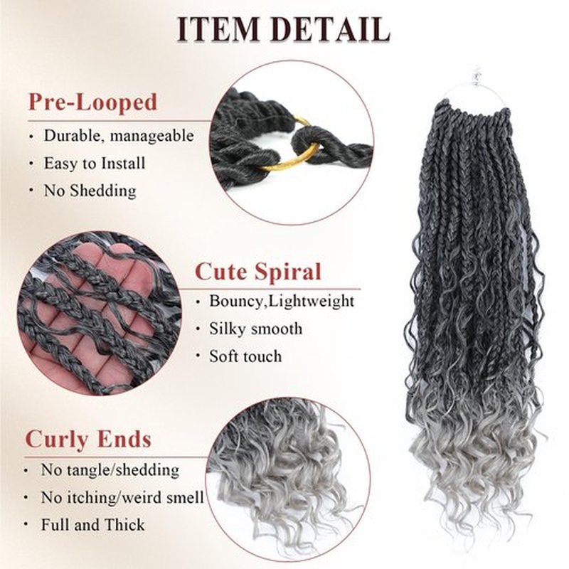 Boho Box Braids Crochet Hair 8 Packs Boho Crochet Braids Pre Looped 1B/Silver Goddess Box Braids Crochet Hair for Black Women 14 Inch Boho Braids Crochet Hair Extension