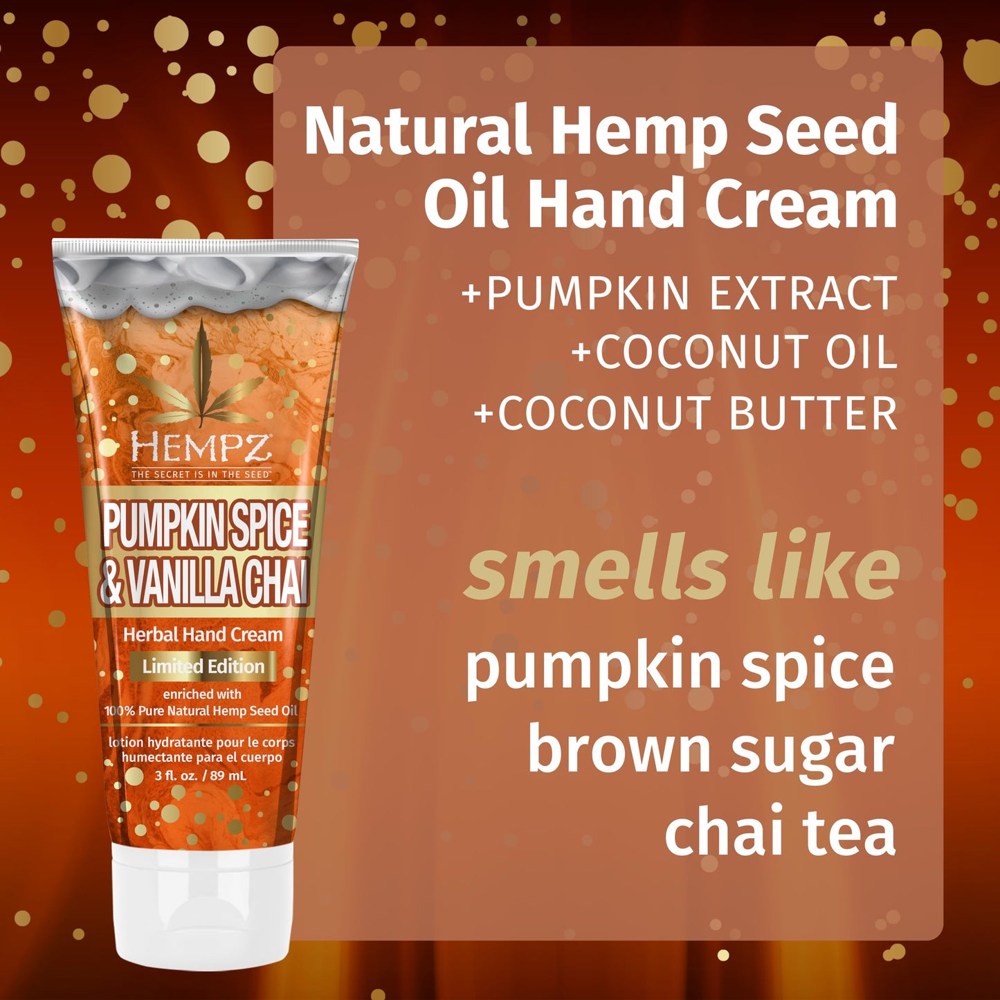 Hempz Limited Edition Pumpkin Spice & Vanilla Chai Herbal Hand Cream 3 oz